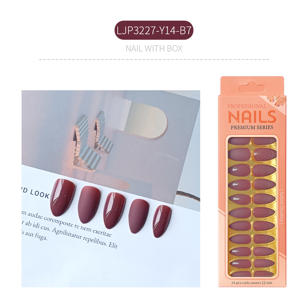 Uñas postizas removibles de color sólido brillante, 24 piezas, puntas de uñas largas en forma de almendra en una caja de papel, uñas de longitud media para decoración de uñas.