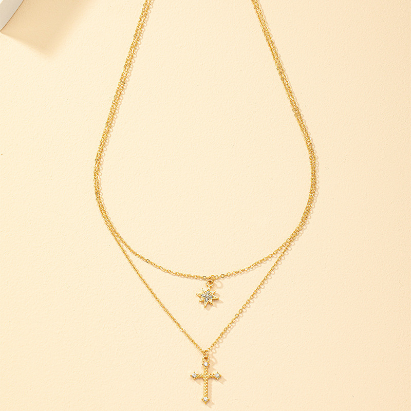 1 Piece Fashion Cross Star Alloy Inlay Artificial Diamond Womenu0027S Layered Necklaces