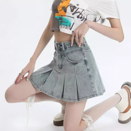 American Retro Cowboy Short Skirt Women Summer Petite Design A-line Shorts Pleated Skirt Women's Hem Skirt