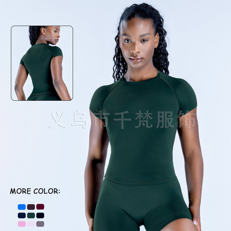 Dfyne New Short-Sleeved Fully Matte Nylon High-Elastic Moisture-Wicking Tight-Fitting Seamless Short-Sleeved Sports Fitness T-Shirt for Women