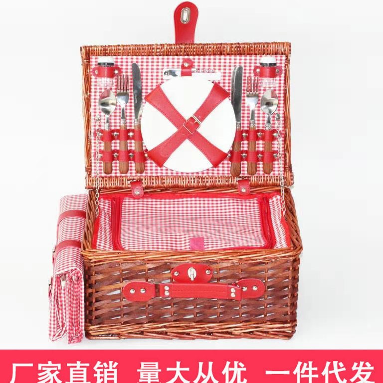 Cesta de picnic de sauce cesta de picnic para cuatro personas cesta de picnic hecha a mano con tapa cesta de picnic cesta de almacenamiento al aire libre