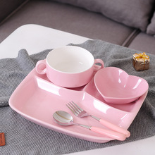 陶瓷分格餐盤兒童餐具早餐盤套裝家用三格分隔盤西餐盤子成人飯盤