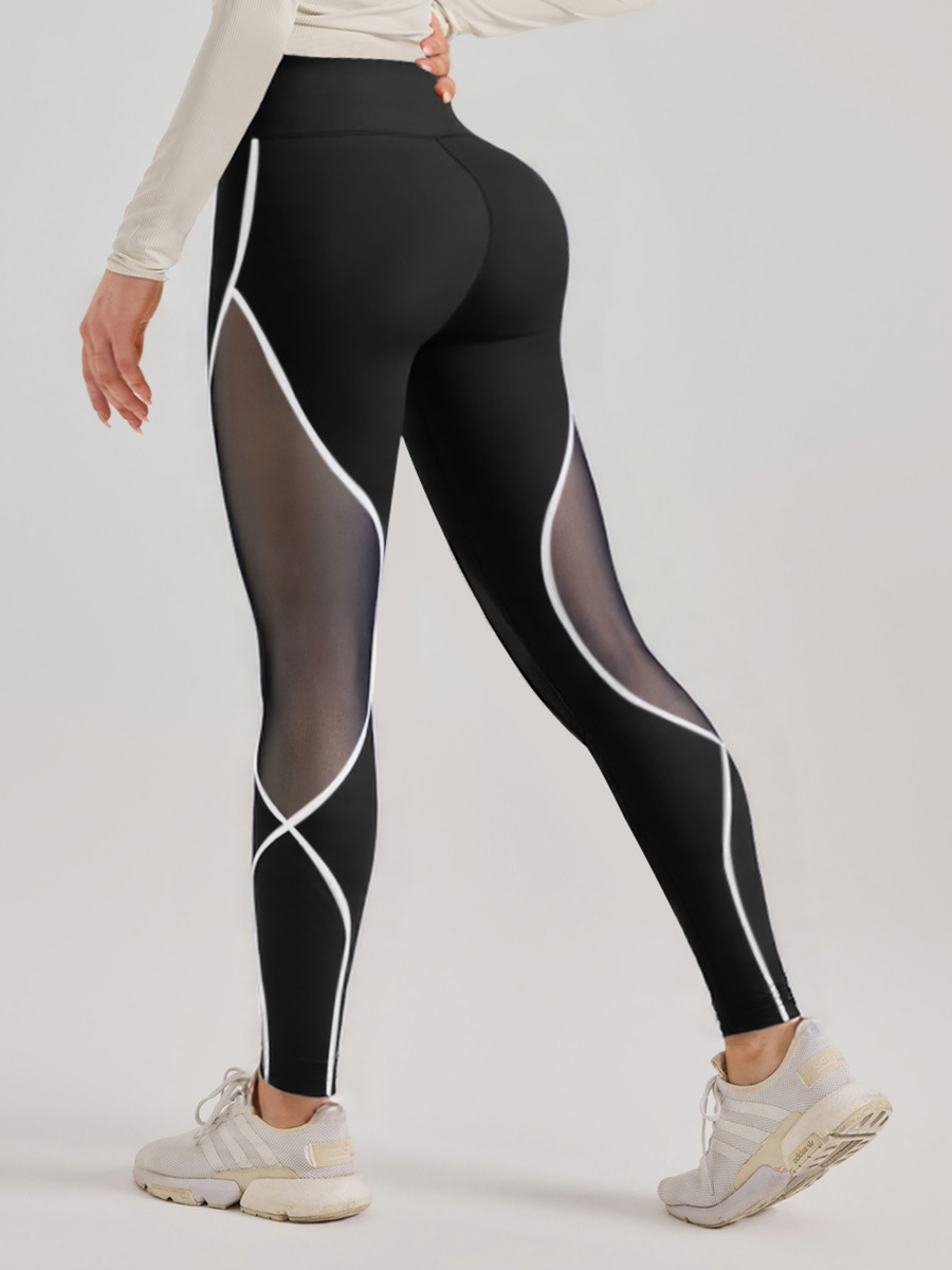 Pantalones de yoga de malla con bloques de color, estilo europeo y americano, de cintura alta, levanta glúteos, para correr, deportivos, largos, para mujer
