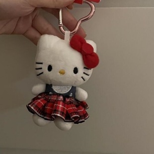 British Style Pleated Skirt Hello Kitty Plush Pendant Ins Style Doll Heart Keychain Bag Accessory