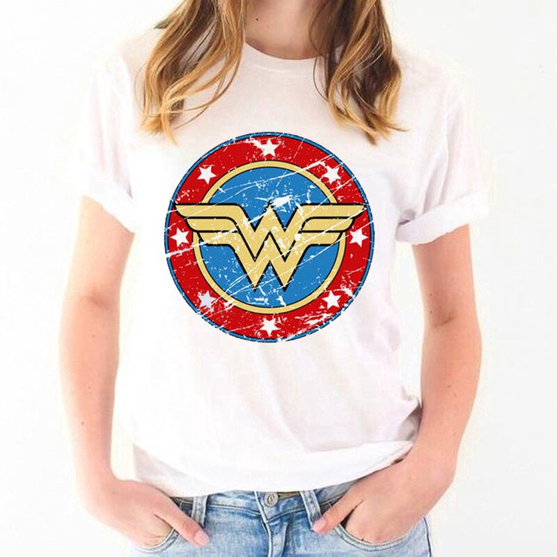 2023 Superwoman Cartoon Characters Shrimp Crewneck Printed T-shirt Short-sleeved Women's Clothing Foreign Trade Cross-border ebay Amazon