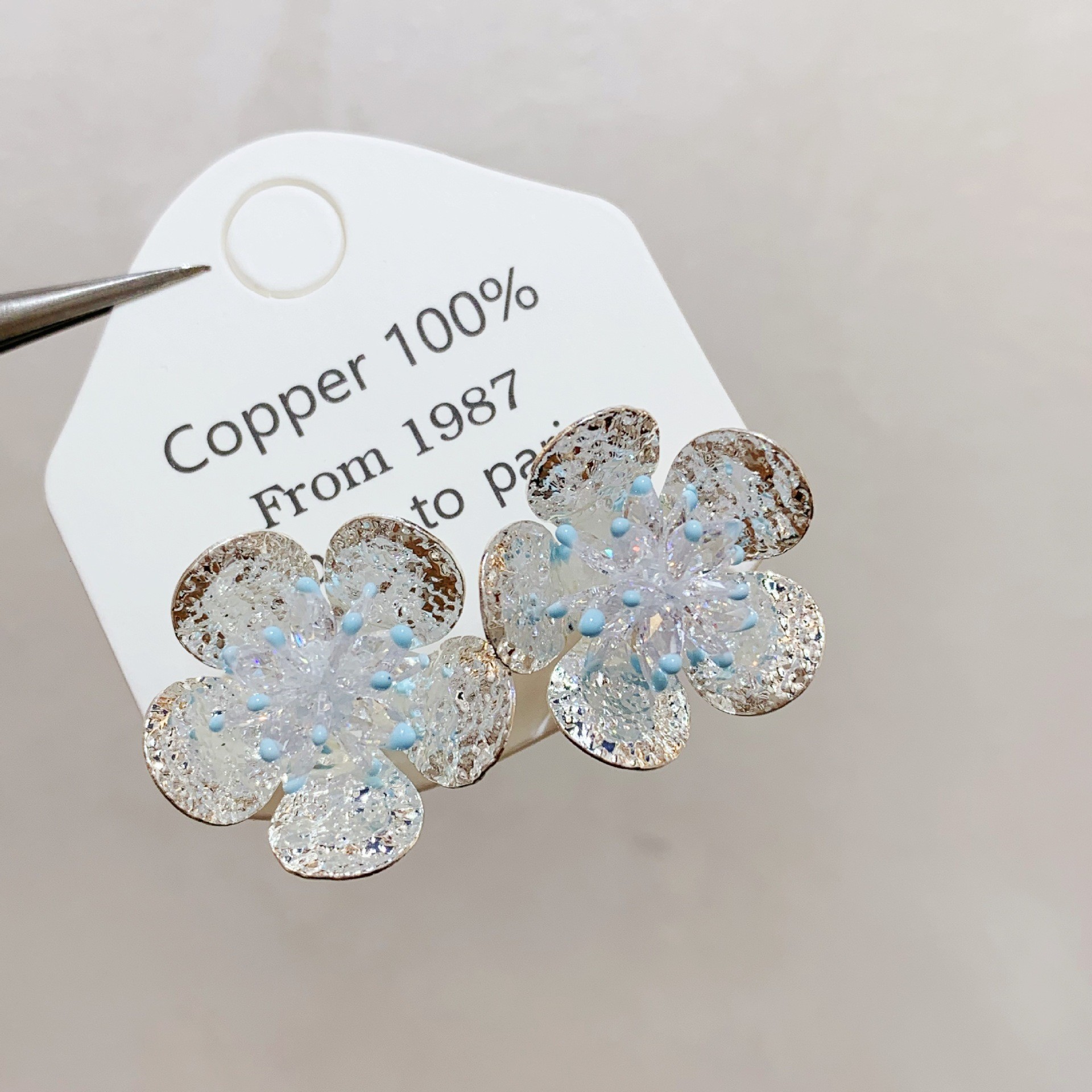 H0026B 블루 꽃잎 귀걸이