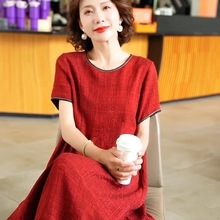 夏季新款2025大牌真丝连衣裙女复古香云纱圆领宽松显瘦桑蚕丝裙子