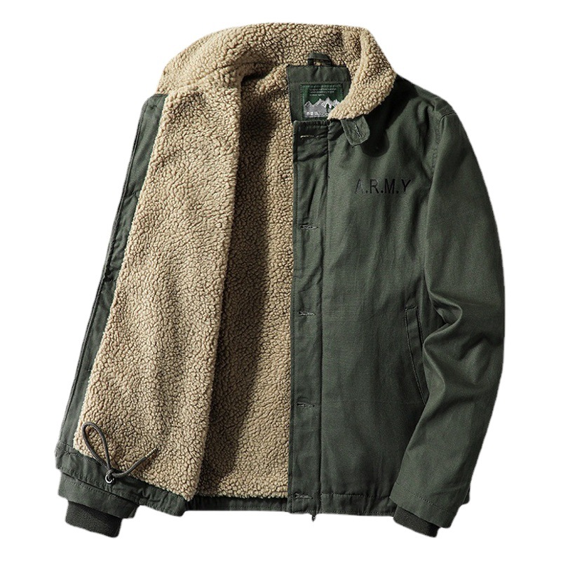 Chaqueta acolchada de algodón de invierno chaqueta de lana de cordero para hombres chaqueta acolchada de algodón chaqueta de ropa de trabajo de solapa chaqueta de hombre forrada de lana engrosada uniforme militar chaqueta acolchada de algodón cálido