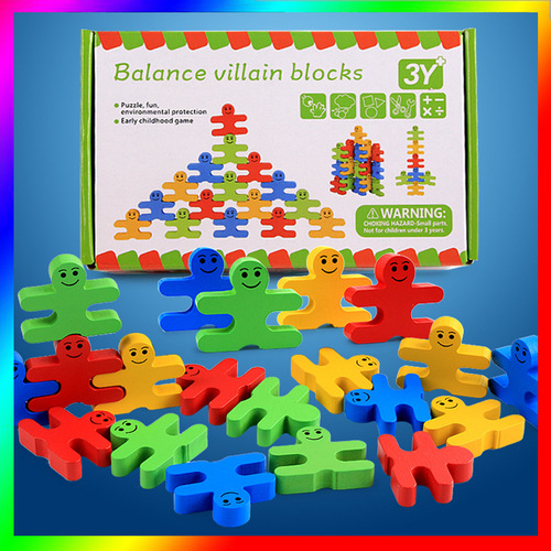 Cartoon balancing villain building blocks creative stacking wooden children's educational teaching aids kindergarten early education toys cross-border