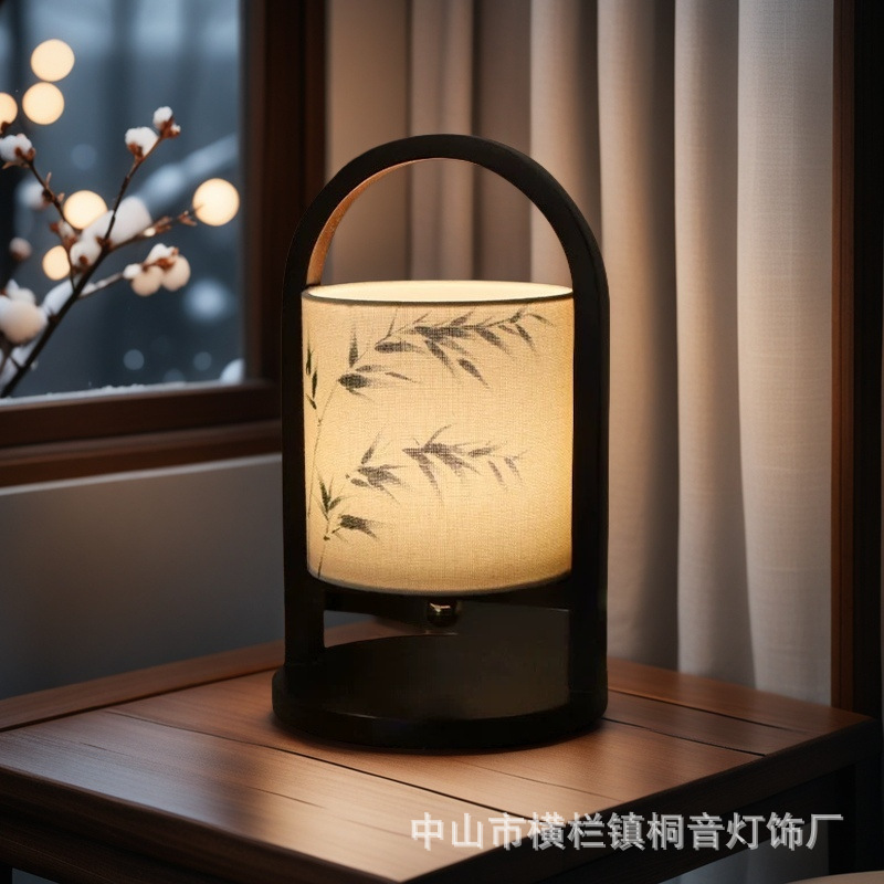 New Chinese Style Simple Creative Table Lamp Bedroom Bedside Table Lamp Charging Medieval Zen Living Room Tea Room Study Atmosphere Lamp