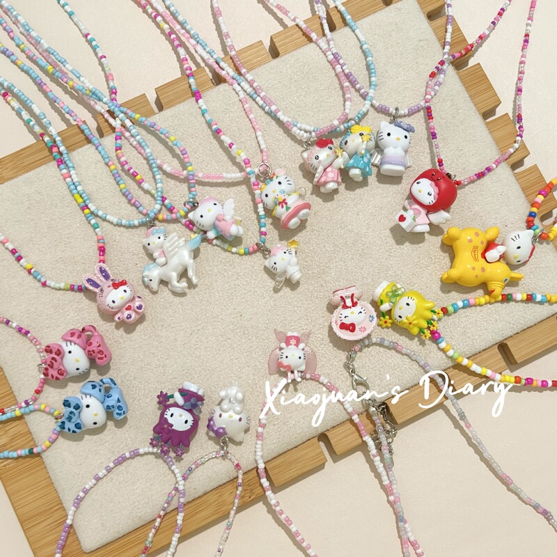 Korean dopamine cartoon KT cat creative colored beads necklace sweet clavicle chain clothing accessories girl gift neck chain