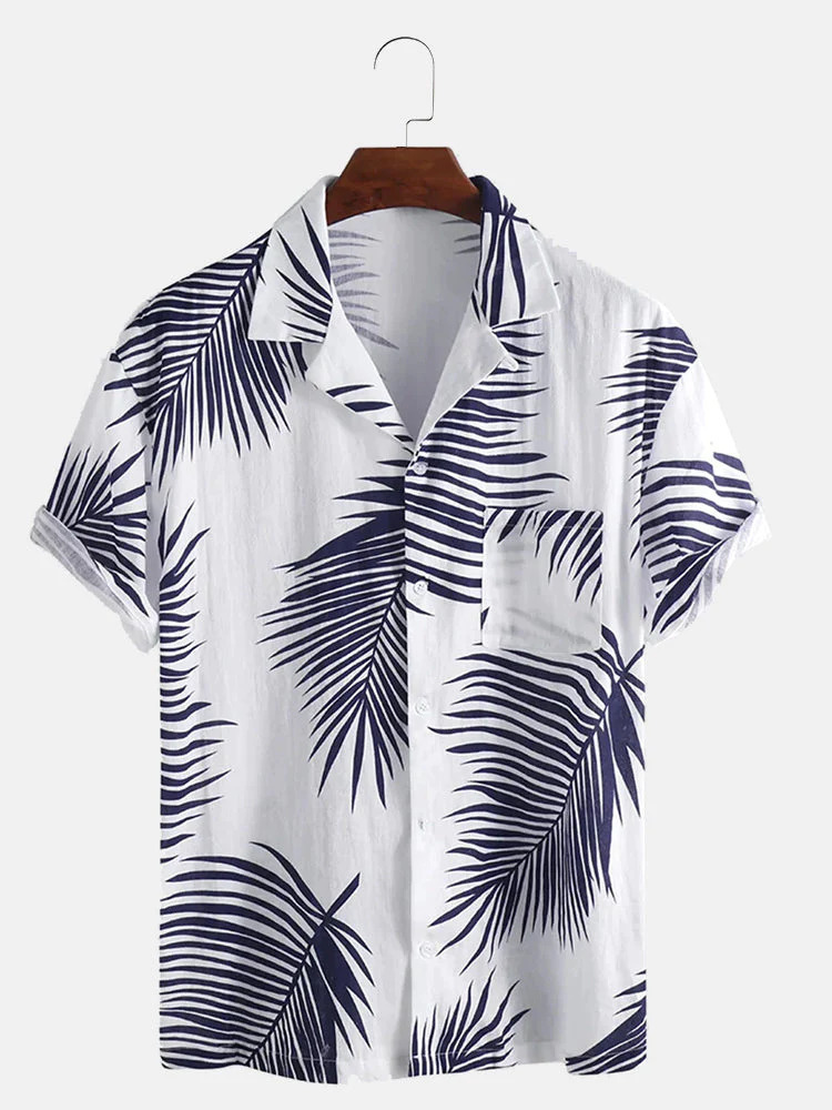 Estación independiente transfronteriza verano nueva camisa impresa digital para hombres tendencia de moda top hawaiano de solapa de manga corta
