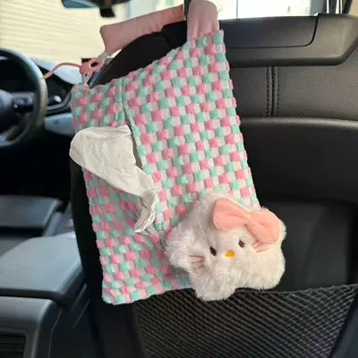Kt Car Tissue Bag Hanging Car tissue box/set - pink-blue-car-tissue-bag-pink-stars