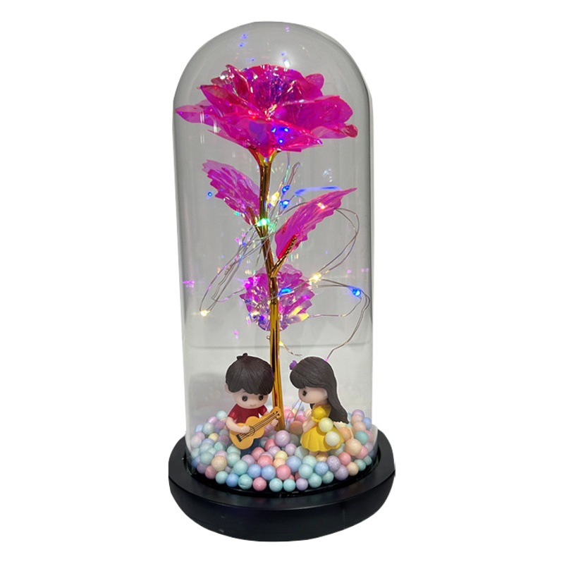 Flor eterna cubierta de cristal lámpara luminosa hoja de oro rosa Día de San Valentín Día DE LA Madre 520 decoración de regalo de cumpleaños