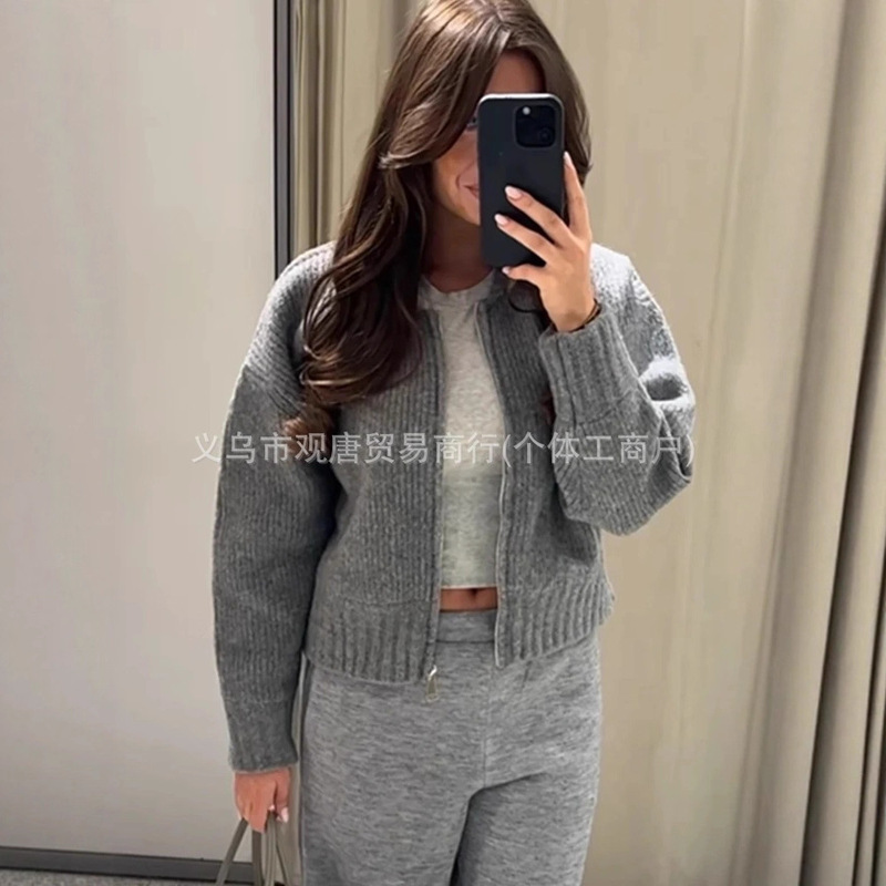 欧美跨境速卖通热销拉链开衫毛衣女秋冬休闲气质通勤百搭外套|undefined