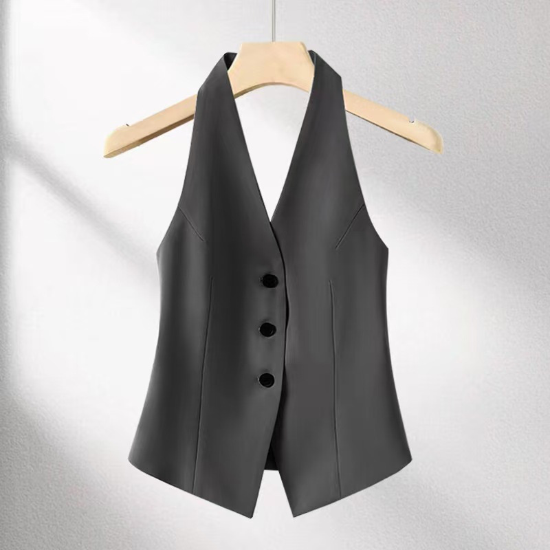 Gray Halterneck Suit Vest Women's 2026 Spring and Summer New Design Slimming Look Backless Elegant Small Waistcoat