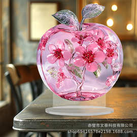 跨境粉色苹果生命之树创意家居客厅摆件装饰品礼物水晶亚克力摆件