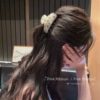 昭和少女~韩系氛围感小碎花抓夹后脑勺半扎盘发鲨鱼夹子
