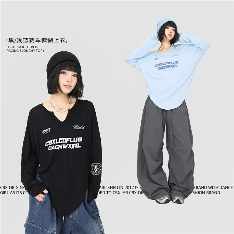 Уличные танцы, модный бренд, сексуальная ленивая гоночная блузка с длинными рукавами для джазовых уличных танцев, американская толстовка kpop для женщин