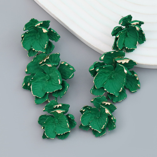 Spring new collection floral earrings—European and American-style women's Bohemian-style multi-layer alloy spray-painted flower drop earrings, wholesale