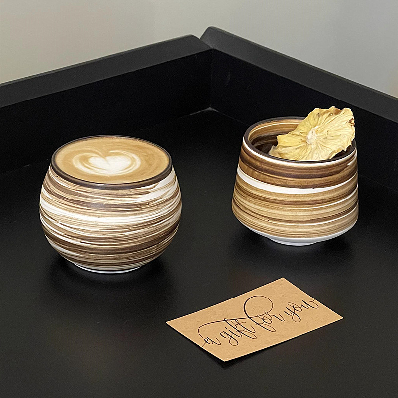 日式手工粗陶磨砂茶杯热拿铁拉花咖啡杯复古风陶瓷功夫茶杯品茗杯