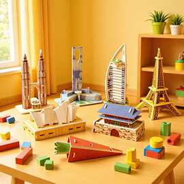 KT板建筑模型儿童立体拼图广告EPS泡沫拼图食品玩具3d拼图