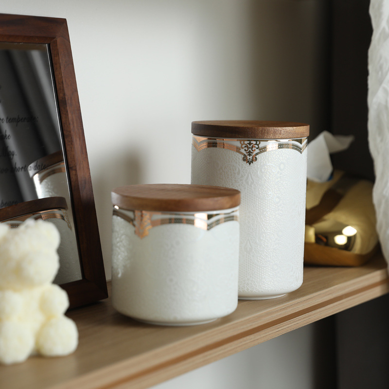 Tarro de almacenamiento de cerámica con patrón en relieve moderno, tarro sellado de granos varios, adornos de decoración, tarro de té grande para el hogar y la cocina