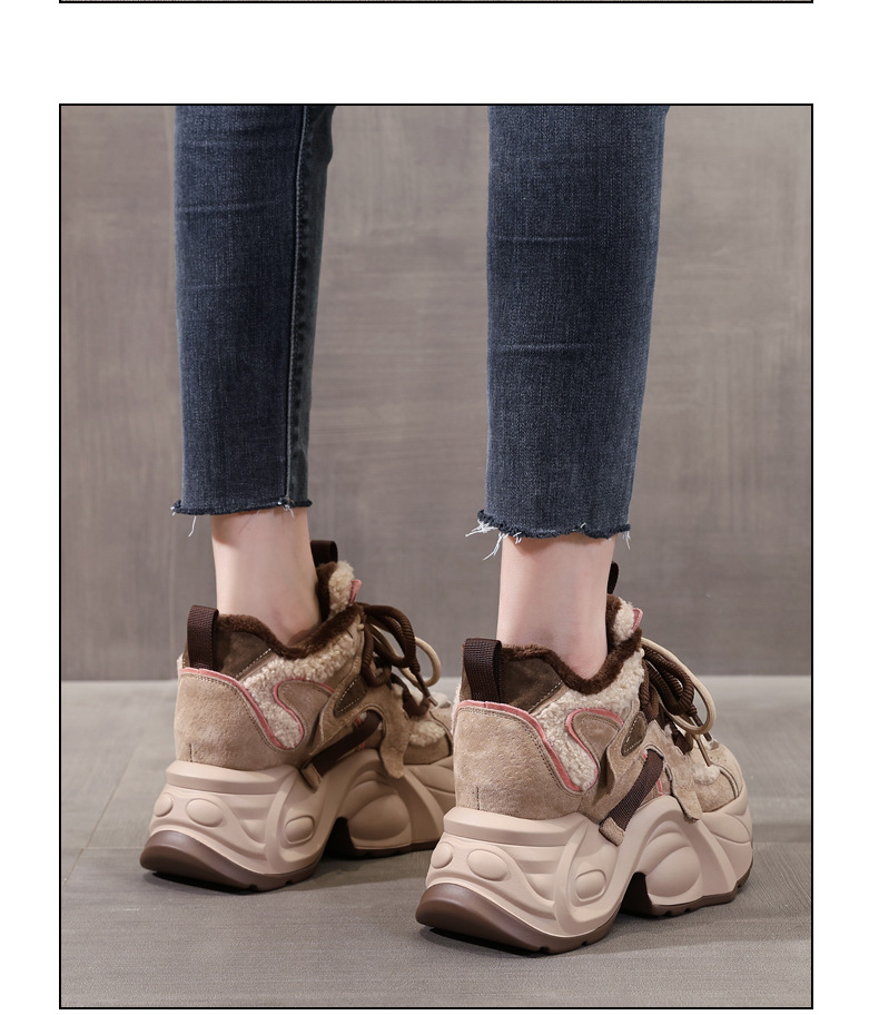 Giày sneaker nữ đế dày độn cao lót nhung mùa đông — Màu đen chi tiết 16