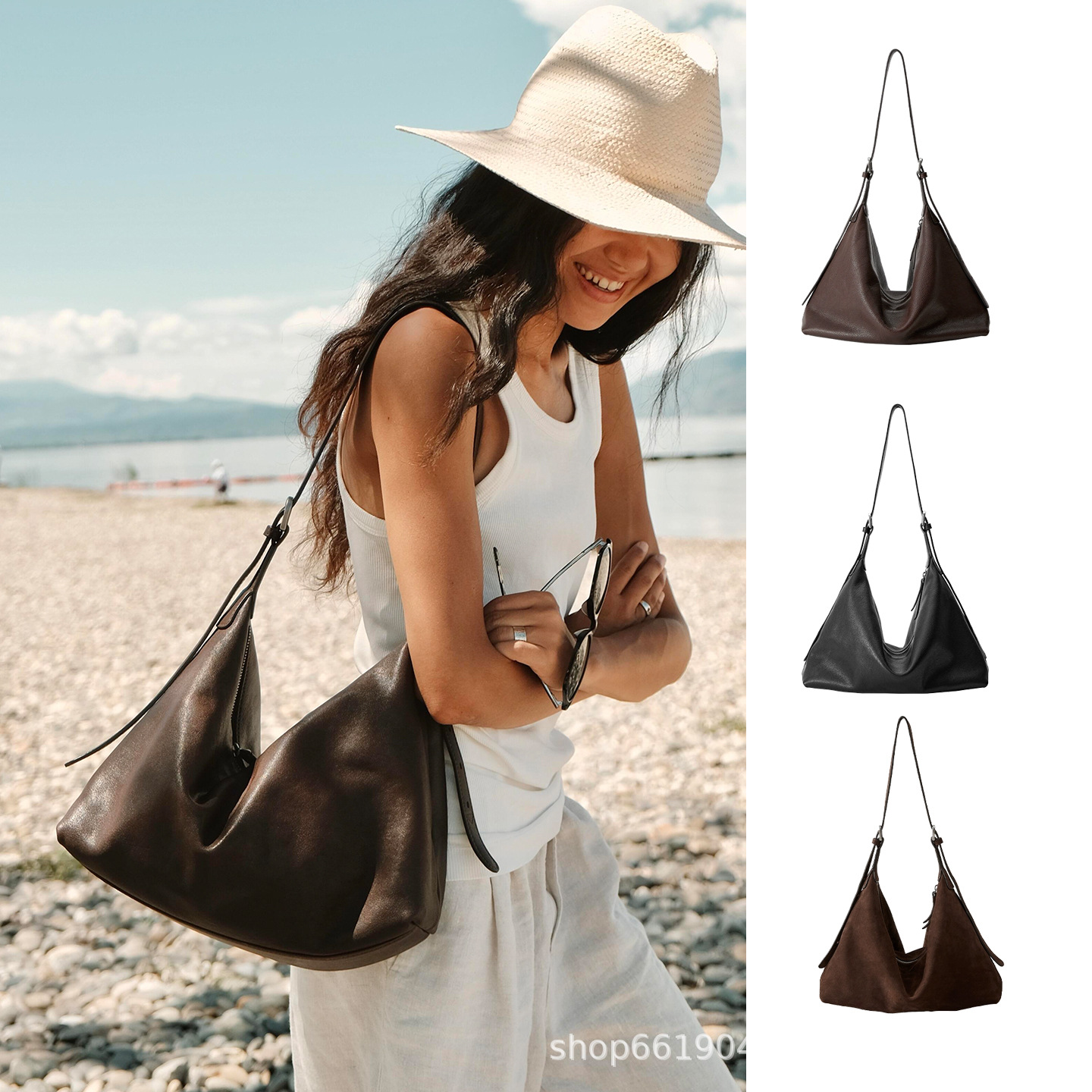 Qiu Zhen Vegetable Tanned Cowhide & Sheepskin Double-Handle Hobo Bag Large Capacity Shoulder Crossbody Commuter Bag For Women