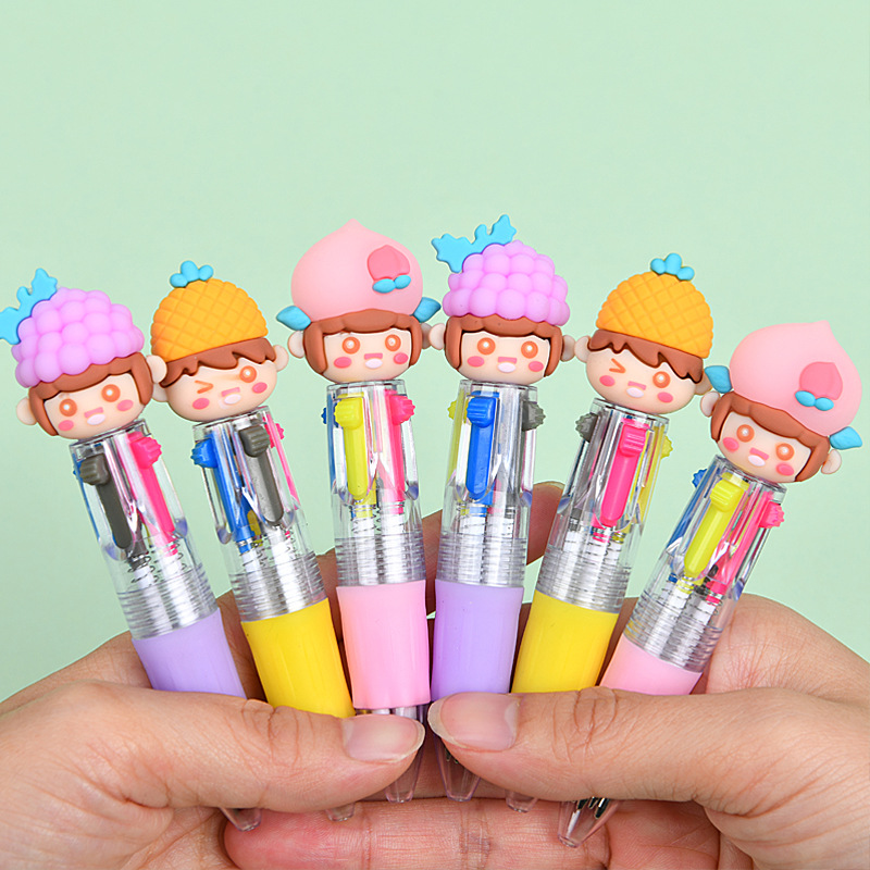 Bonita gorra de fruta niña mini dibujos animados bolígrafo de cuatro colores bolígrafo multicolor bolígrafo de cuentas de mano estudiantes premios papelería al por mayor