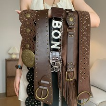 部落民族风皮革铆钉卡扣腰链复古辣妹y2k腰带时尚小众百搭腰饰女