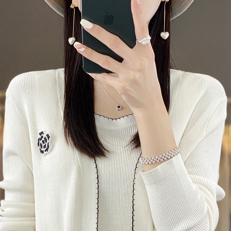 Damenbekleidung, neuer Herbst, V-Ausschnitt, Woll-Cardigan, lockere, modische Colorblock-Jacke mit Hosenträgern, zweiteiliges Set_voghion.com