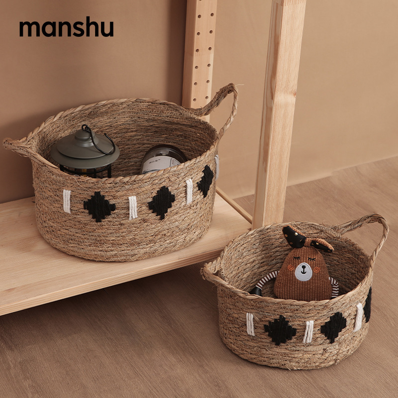 Straw Woven Storage Basket for Home Use, High-End Handmade Woven Storage Basket, Desktop Miscellaneous Items, Fruit and Snack Storage Box, Cute Straw Woven Storage Basket for Home Use, High-End Handmade Woven Storage Basket, Desktop Miscellaneous Items, Fruit and Snack Storage Box, Cute