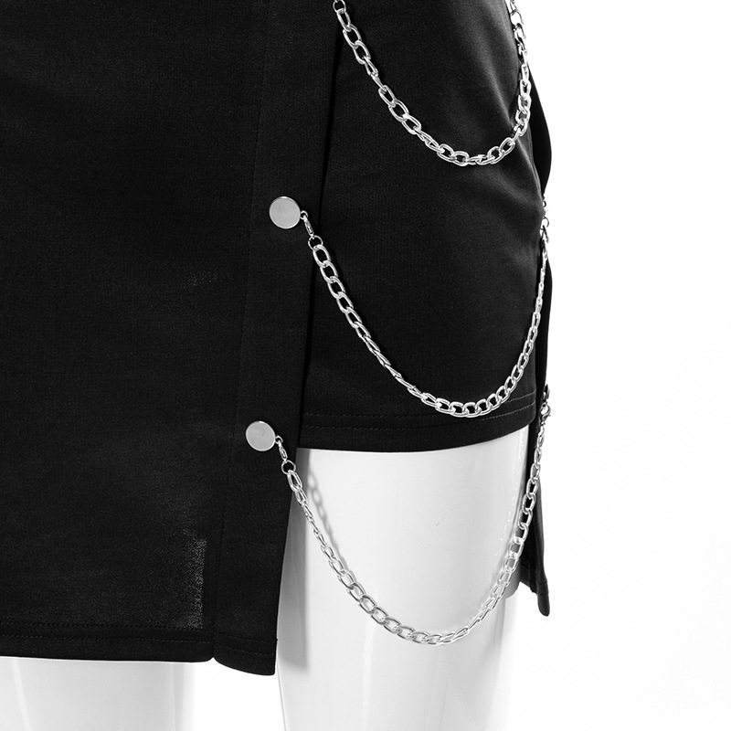 High Waist Zipper Irregular Asymmetric Chain Mini Skirt in Skirts