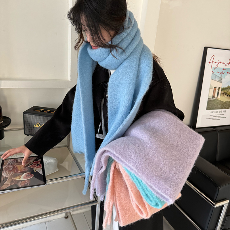 定纺马海毛高品质自留款！纯色羊毛围巾女简约气质韩系氛围感披肩|undefined