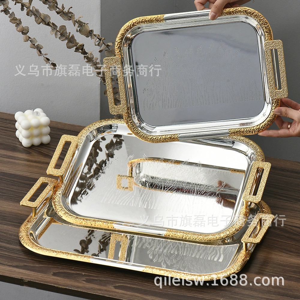 Прямоугольный поднос для фруктов, тортов и выпечки из высококачественного металла, для кафе-ресторана в стиле лёгкой роскоши, с возможностью международной доставки