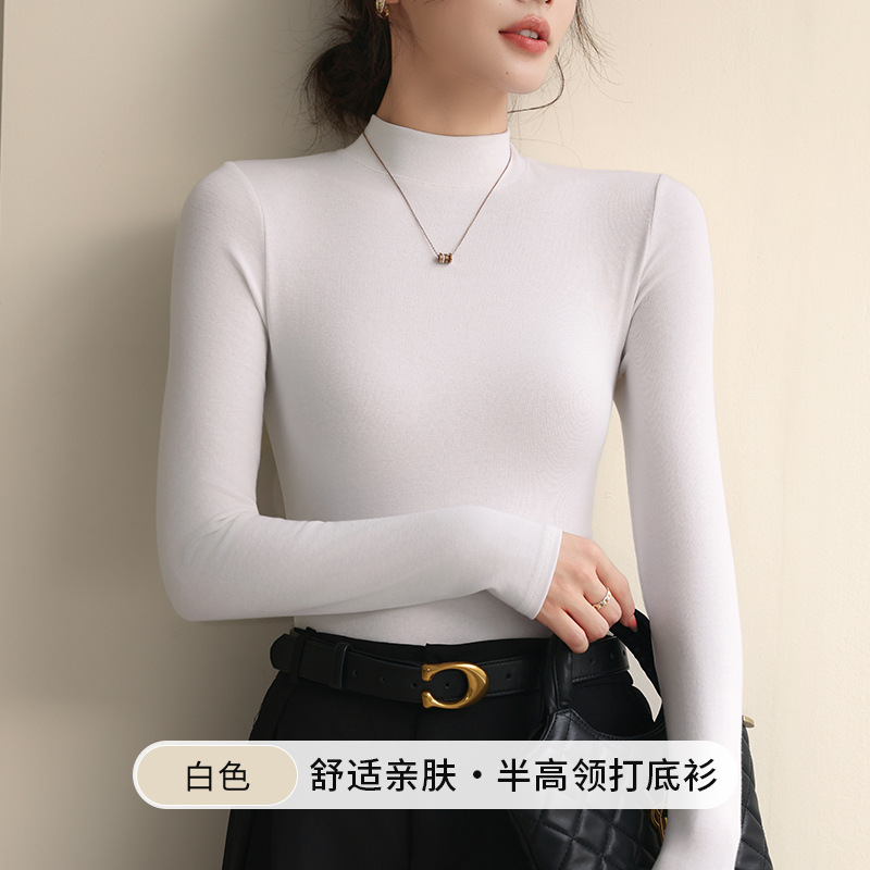 K2219莱赛尔绵羊毛打底衫女半高领秋冬季内搭保暖修身上衣长袖T恤|undefined
