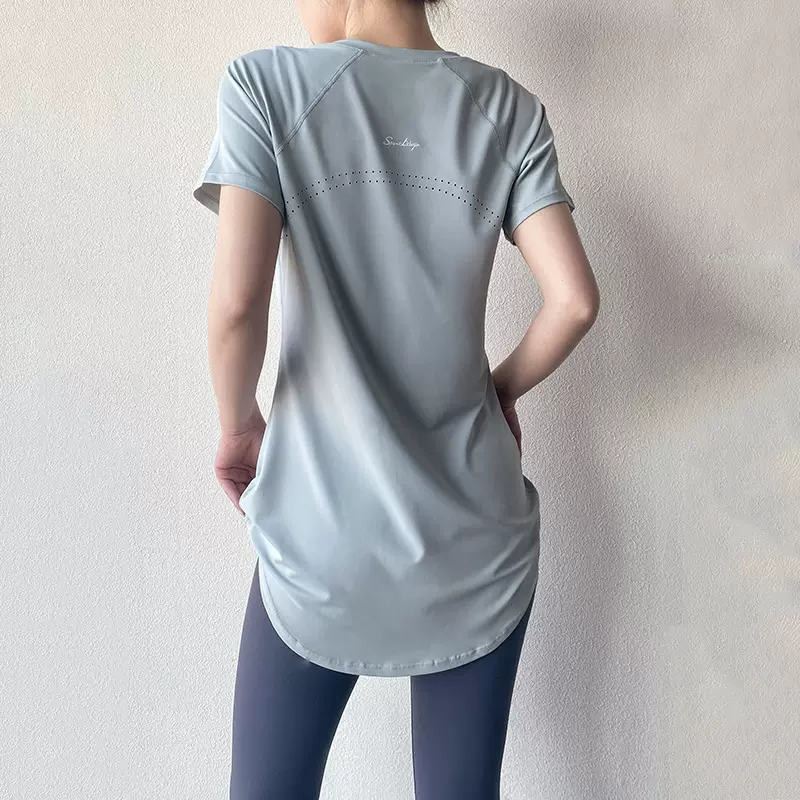 瑜伽服短袖夏季新款中长款遮臀显瘦速干上衣透气健身运动T恤女薄
