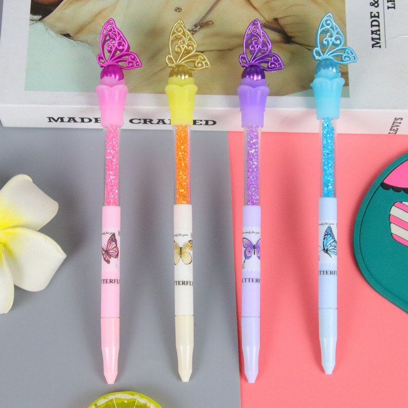 Creativo mariposa lentejuelas arenas movedizas gel pluma de alta apariencia ins pluma de hadas lindo estudiante papelería escritura pluma de agua