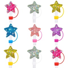 Flash powder five-pointed star straw hat resin dust cover reusable water cup accessories decoration silicone straw cover