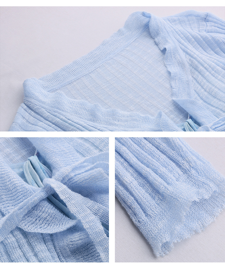 Đầm maxi nữ hai dây hoa nhí kèm áo khoác cardigan tay bèo — màu xanh nhạt, màu tím nhạt chi tiết 17