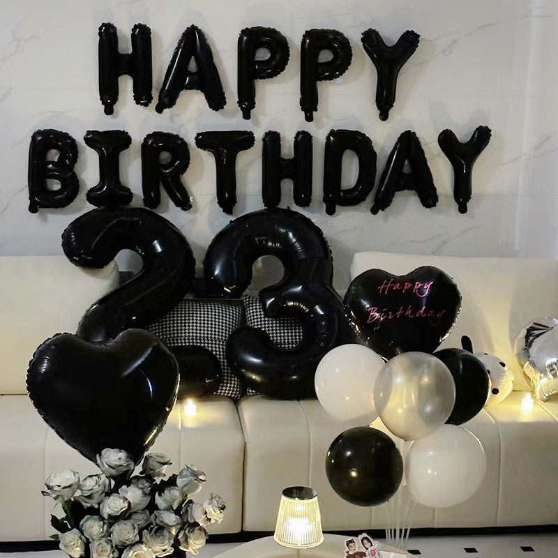 ins birthday decoration black digital balloon Little Red Book same style for boys and girls photo Party decoration scene