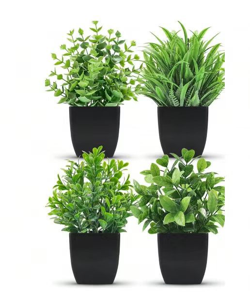 Amazon simulación olla pequeña decoración del hogar eucalipto Romero sala de estar decoración de escritorio flor falsa olla de plástico