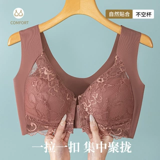 爆款大码前扣内衣聚拢下垂薄款文胸蕾丝性感无钢圈轻薄无痕美背