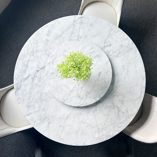 Cream Style White Natural Marble Dining Table Round Medium White Cara White Luxury Stone Dining Table with Turntable for Small Apartment