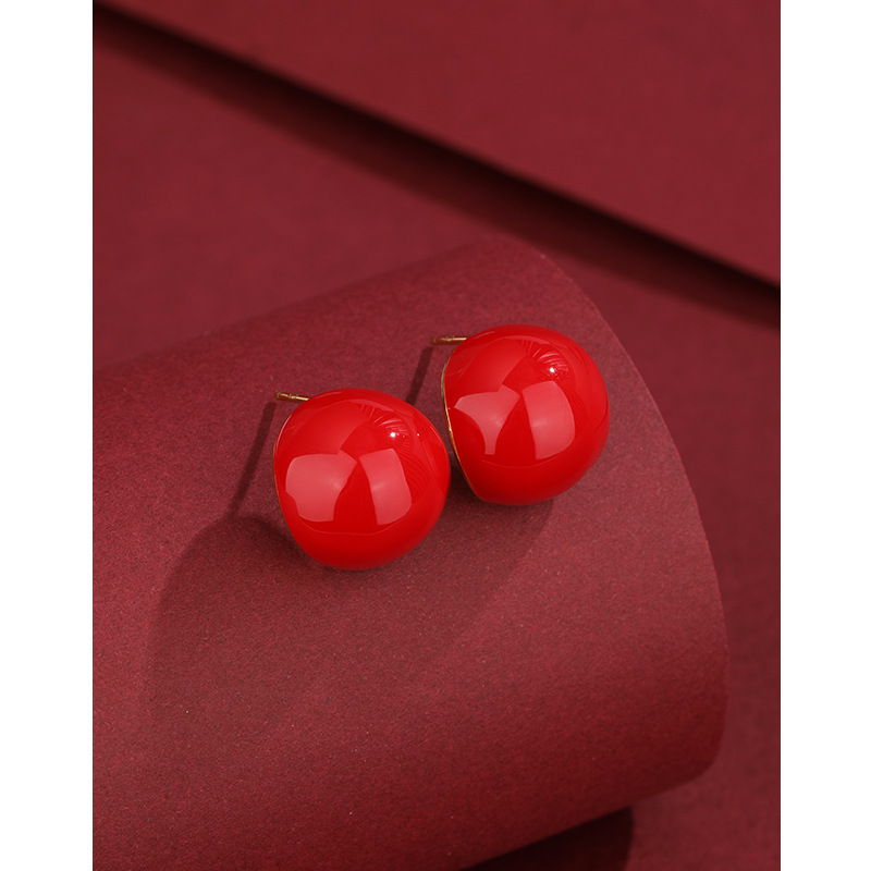 Pendientes retro franceses diseño de nicho femenino rojo goteo pendientes de frijol 925 pendientes de plata esterlina de alto grado transfronterizo