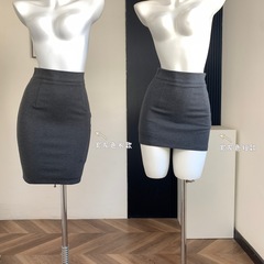 女性用グレーハイウエストスーツスカート、ハイエッジスタイル、スリムフィット、伸縮性ヒップカバーショートスカート、Aラインスカート