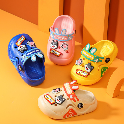 Children's Slippers, Unisex New Anti-Slip Soft Sole Hole Shoes for Girls and Boys, Home and Outdoor Wear Cartoon Head Cover Cooling Slippers