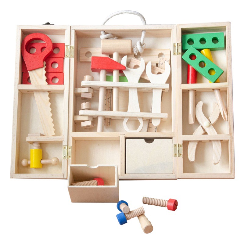 Exportación transfronteriza Caja de reparación de herramientas para niños juguete destornillador educativo para niños madera multifuncional 1-3 años