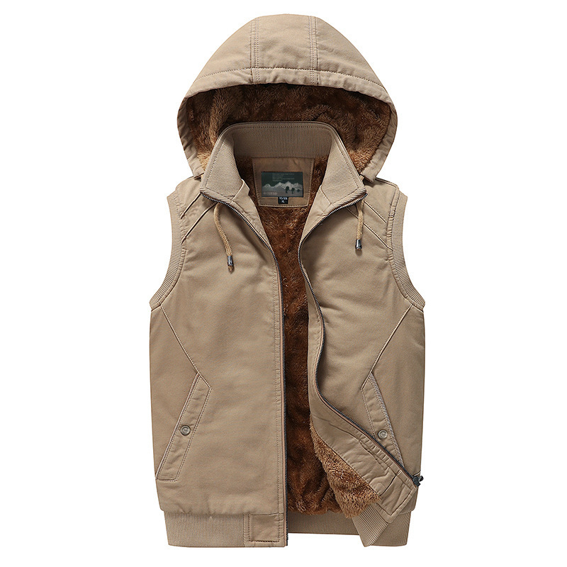 Samtweste mit abnehmbarer Kapuze für Herren, neue warme Weste für Herren mittleren Alters, Herbst und Winter, Papas Kleidung, Leibchen_voghion.com